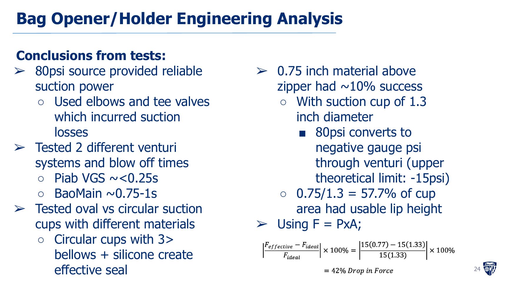 Engineering analysis comparing venturi response and suction performance